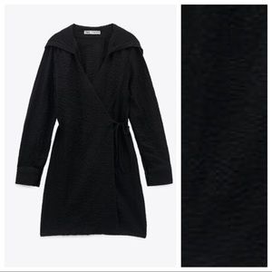 Zara Black Hooded Mini Wrap Dress